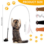 Qpets Cat Teaser Wand for Interactive Play with Suction Cup Base and Fiberglass Rod | Replaceable Feather Toy