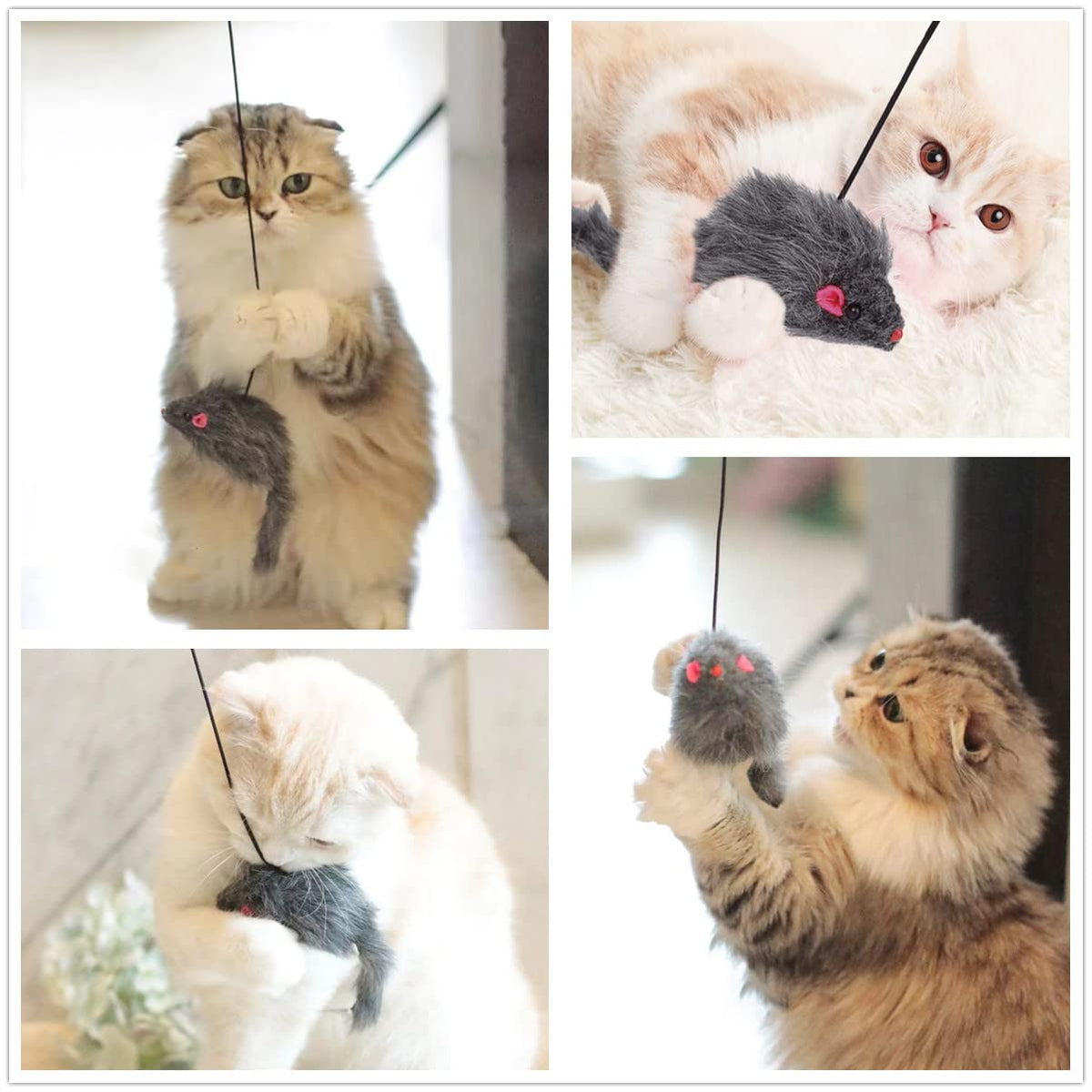 Qpets Cat Teaser Toys for Indoor Play featuring Elastic Hanging Rope & Soft Plush Mice 2PCS