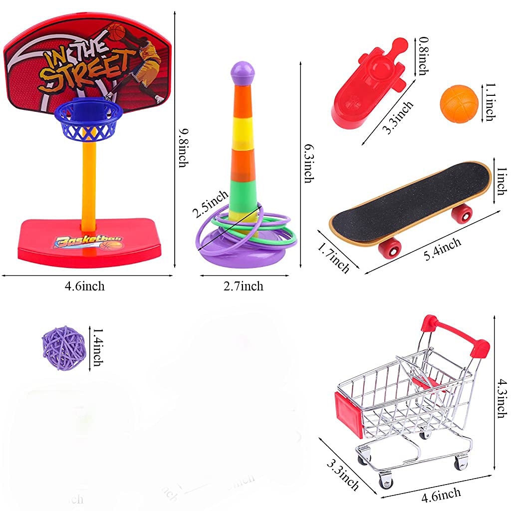 7PCS Bird Toys Set Bird Training Toys and Accessories Including Shopping Cart Basketball Stacking Skateboard Training Toy (Random Color) (Set One)