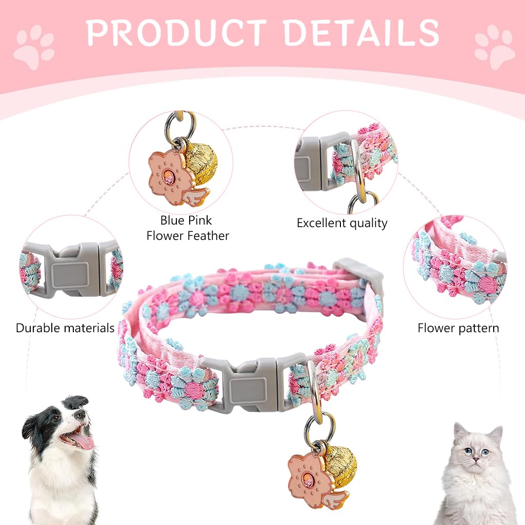 Qpets Floral Cat Collar with Quick Release and Bell featuring Embroidered Sakura Charm
