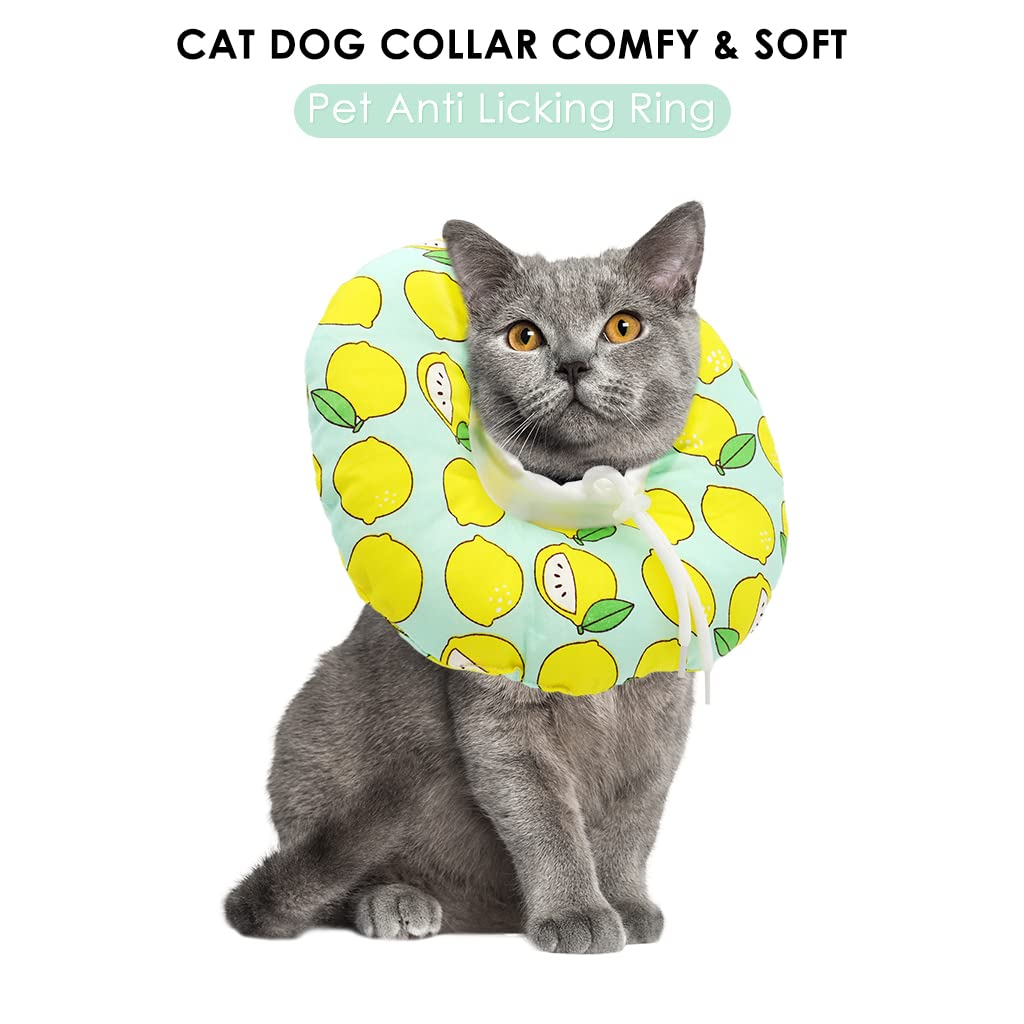 Cat Cone Collar Comfy & Soft Stuffed PP Cotton Adjustable Size Machine Washable, After Surgery for Anti-Licking Dog E Collar,Surgery Recovery Collar for Pet (M:16-29cm)