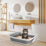Qpets Collapsible Cat Litter Box for Travel with 45x34x12.5cm Foldable Design | ABS+TPR Build and Anti-Tip Guard