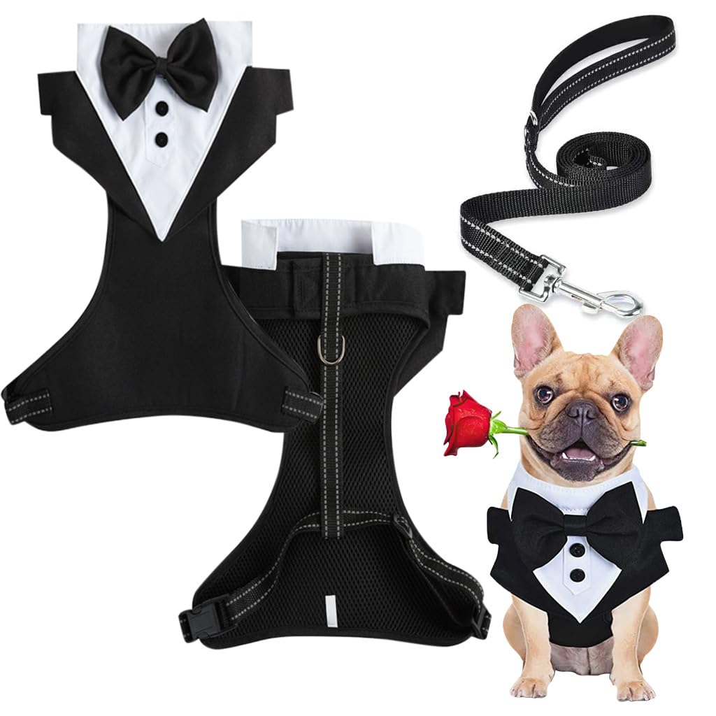 Qpets Dog Tuxedo Harness Set with 1.5m Leash featuring 360° Swivel Buckle | Dacron Fabric