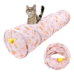 Qpets Cat Play Tunnel Toy with Multi Open Holes and Hanging Plush Ball | 25cm Dia 110cm Long Collapsible Polyester Tube