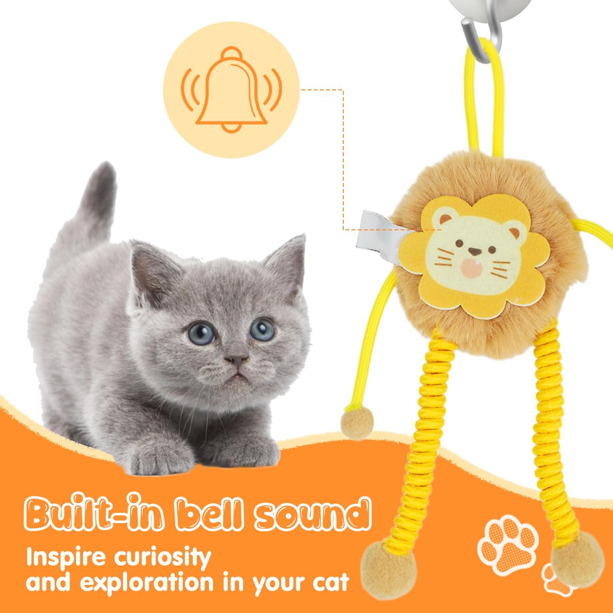 Qpets Cat Plush Toy for Indoor Playtime with Elastic Hanging Rope and Soft Lion Design