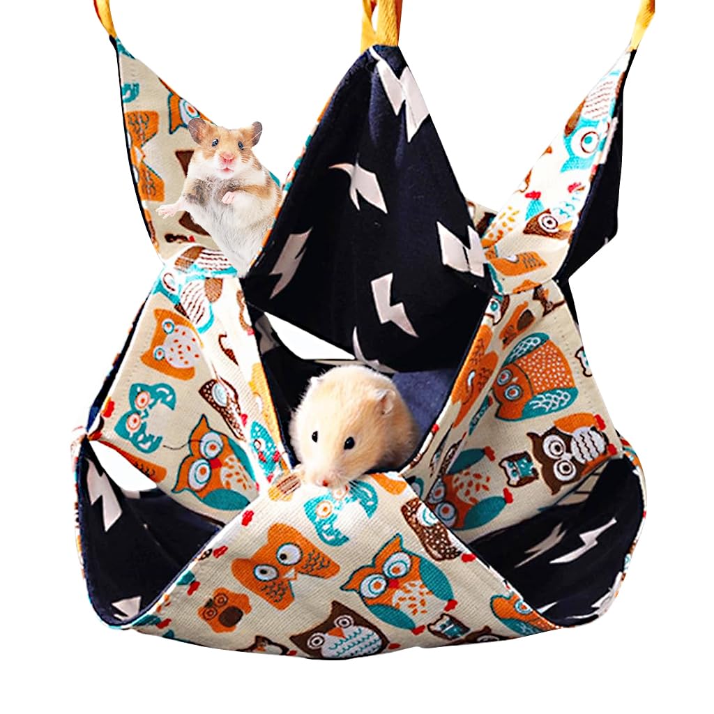 Qpets Hamster Hammock with 3 Layer Saggy Design and Cotton Fabric for Small Pets | Cartoon Print Hanging Bed