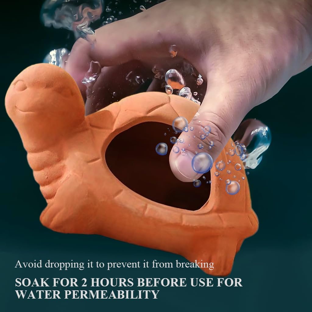 Qpets Turtle Hideout Cave for Aquarium with 13×10×6.7 cm Spacious Interior | Handmade Natural Terracotta Shelter for Fish and Shrimp