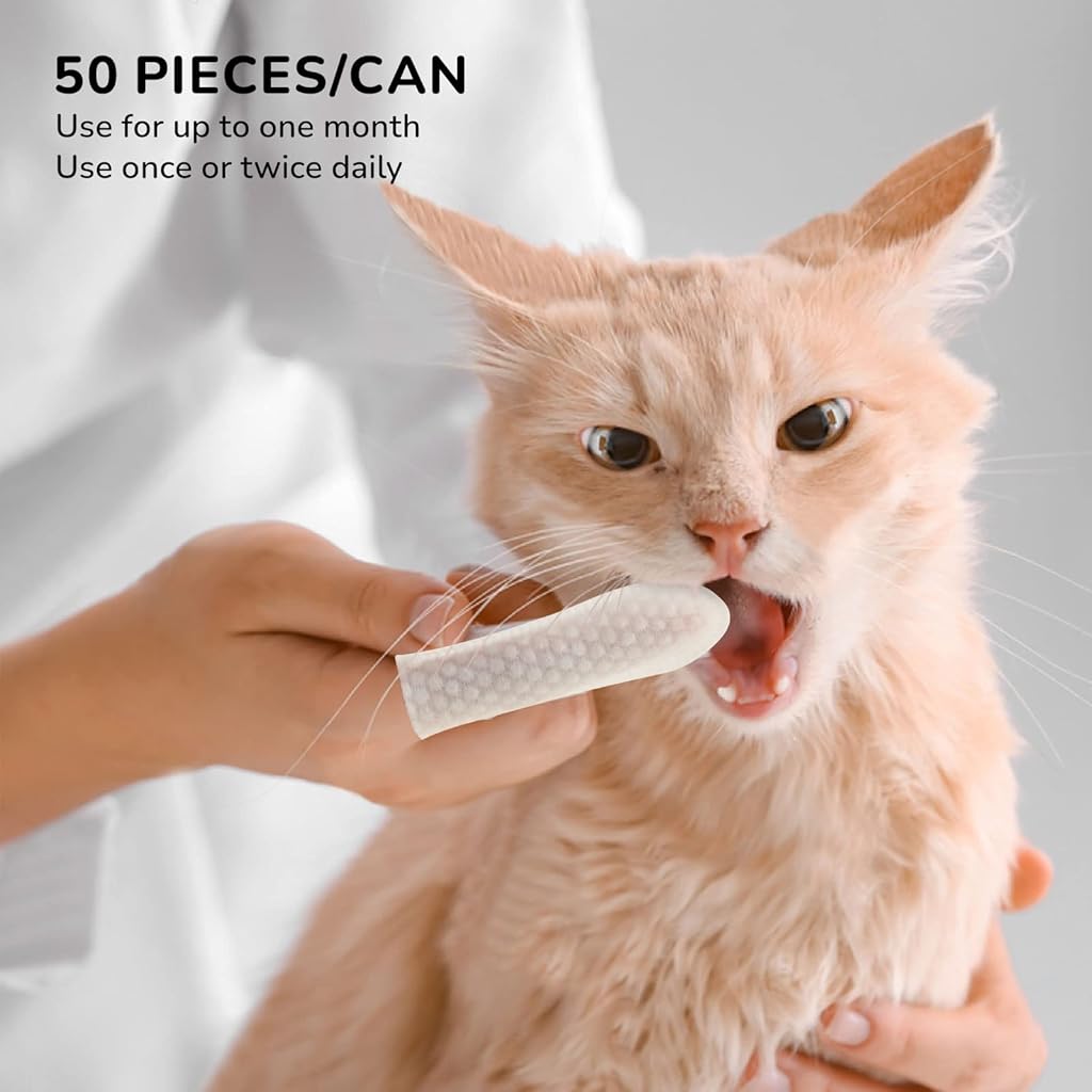Qpets® 50 Count Teeth Cleaning Wipes for Dog Cat Dental Care Finger Pet Breath Freshening Mint Scent 2 PCS