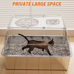 Qpets Stainless Steel Cat Litter Box 40x60x39 cm with Dual Doors & Flip Up Lid | Includes Scoop