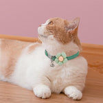 Qpets Cat Collar with Crochet Flower and Bell featuring Quick Release Soft Plush | Green 2PCS