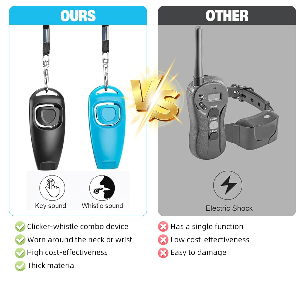 Qpets Dog Clicker for Training with High Frequency Whistle and Heart Button | 2 Pack Blue Black