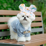 Qpets Small Dog Sun Visor Hat with Adjustable Chin Strap featuring Bunny Ears and Green Floral Polyester Design