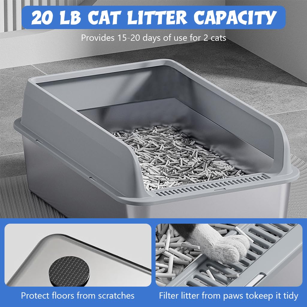 Qpets Cat Litter Combo with Double Layer 40x60cm Mat and Stainless Steel Box | Easy Clean