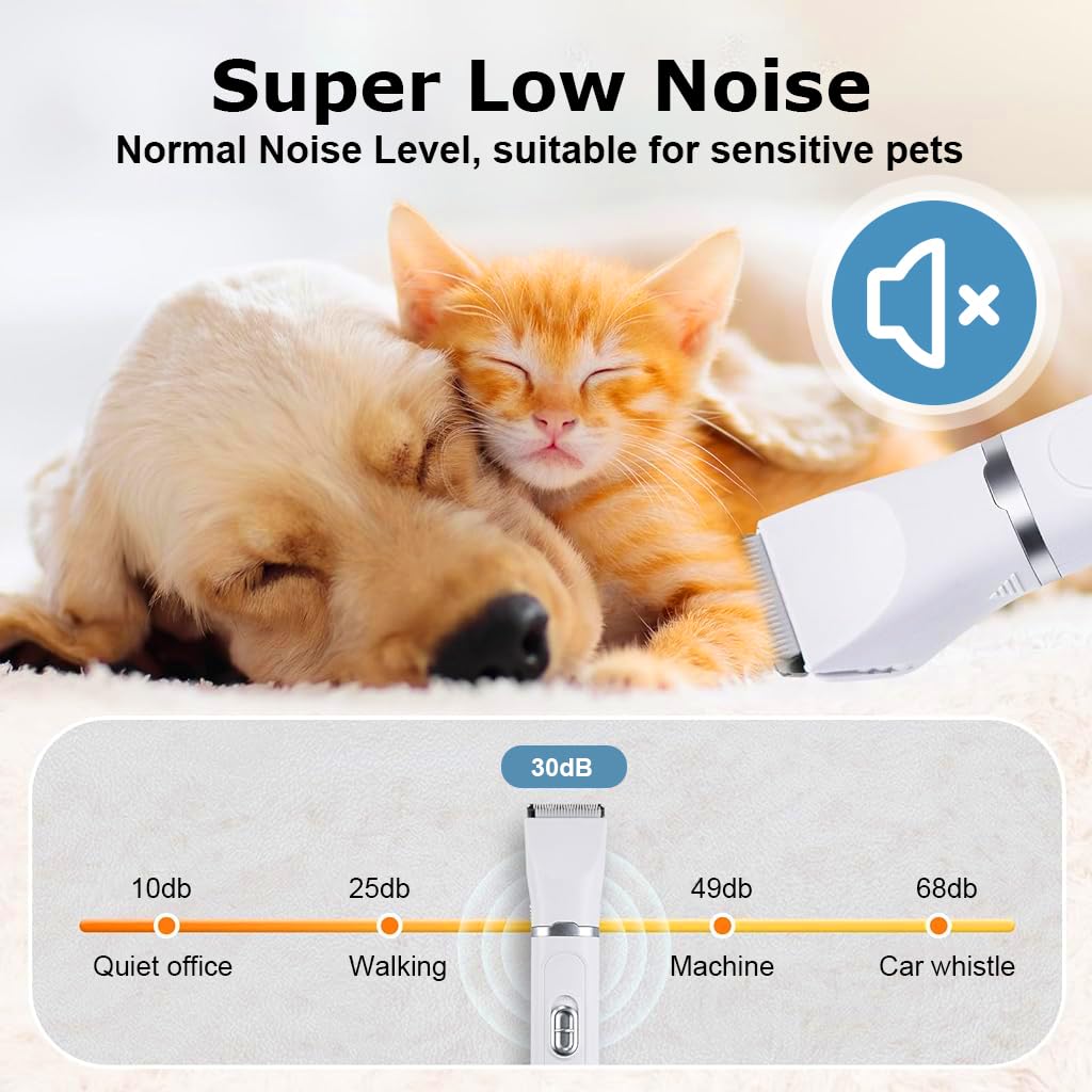 Qpets Dog Grooming Kit for Home Trimming with 3mm and 9mm Combs featuring Low Noise Motor | USB Rechargeable