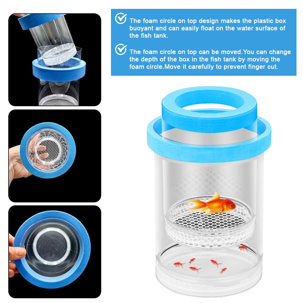 Qpets Floating Breeder Box for Fish Tank with 10cm Double Layer Design and Foam Collar | Clear Incubator for Fry Isolation