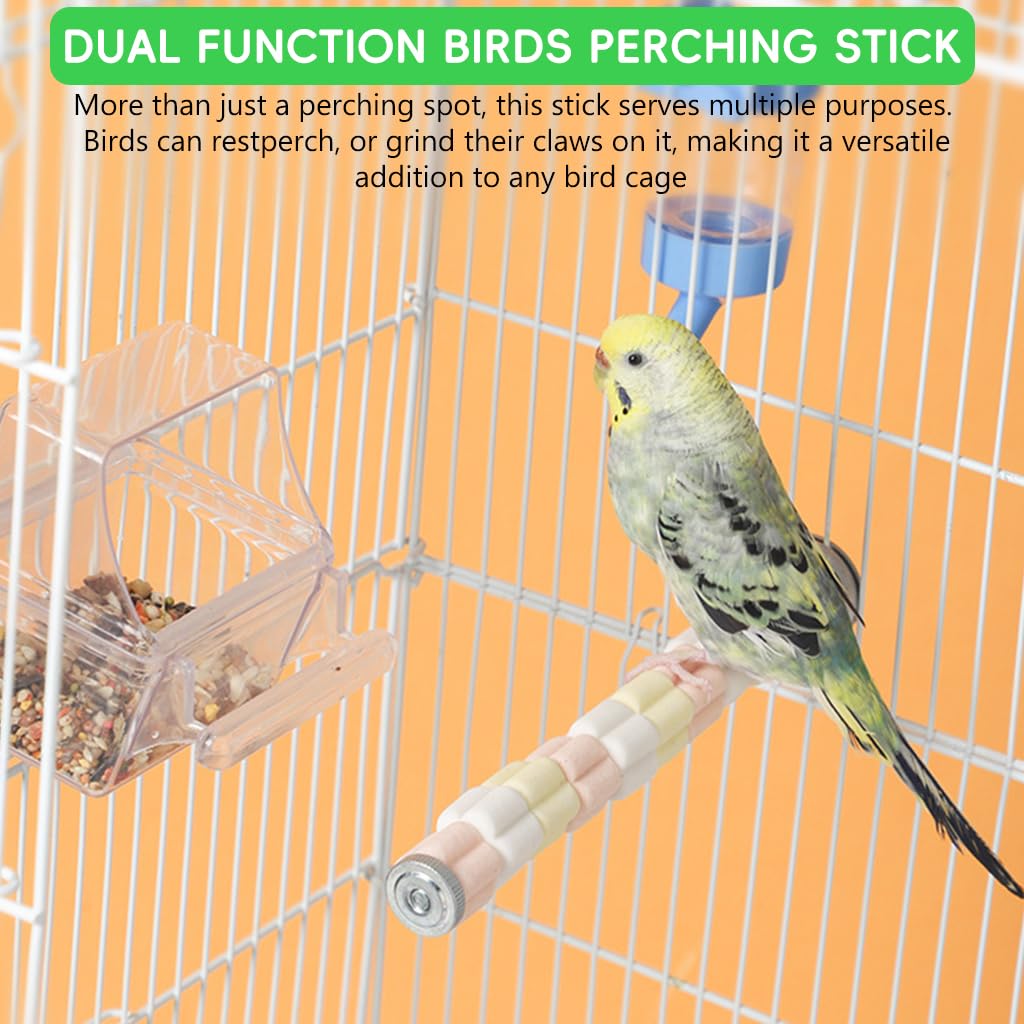 Birds Perching Stick for Birds Cage 7.8'' Cute Marshmallows Perching Stick 2 in 1 Parrot Perching Stick Ceramic Claw Grinding Stick Screw Mounting Perching Stick for Birds Cage