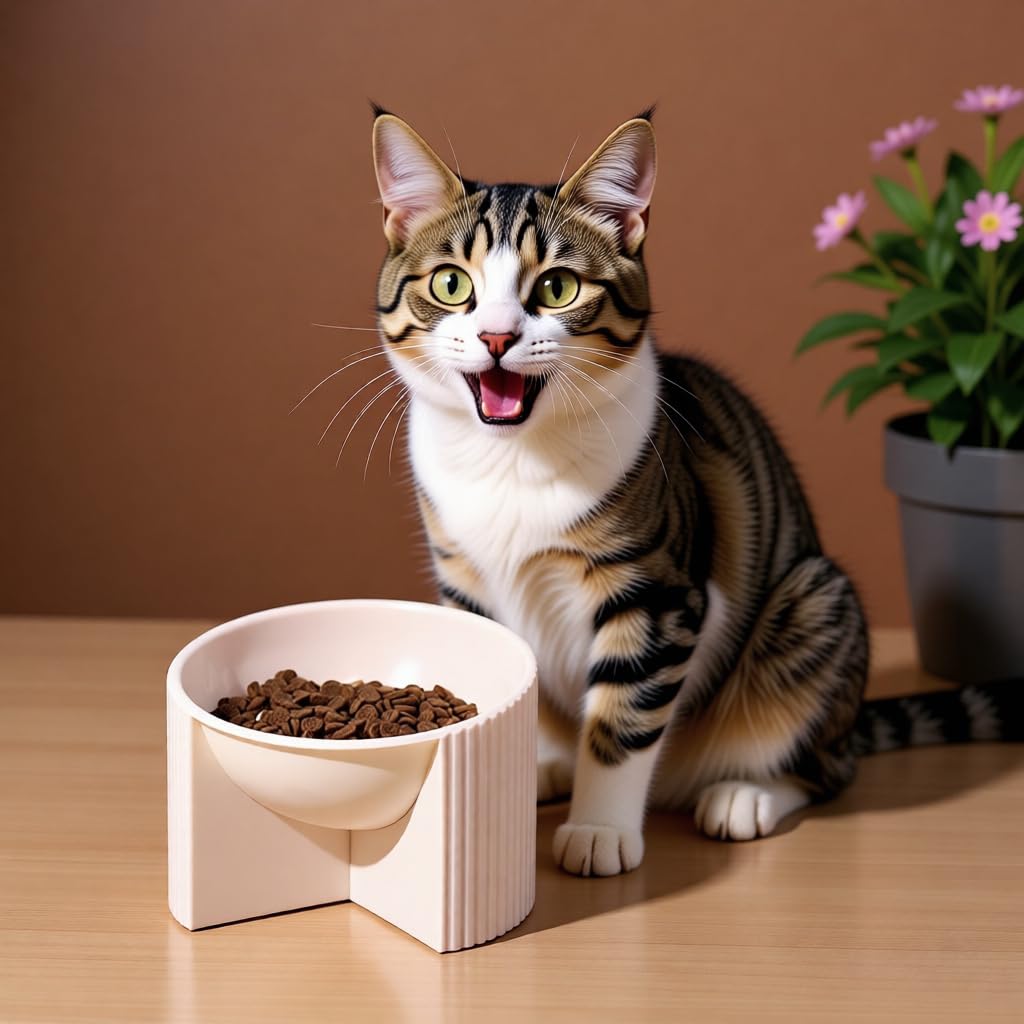 Qpets Raised Cat Bowl for Comfortable Eating with 14cm Tilted Design | Reduces Neck & Joint Strain