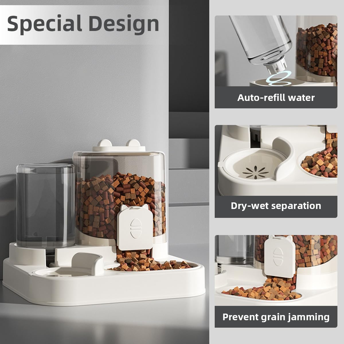 Qpets Automatic Pet Feeder for Cats and Dogs with 1.8L Food Bowl and 0.8L Water Tank | Gravity Design Foodgrade PP Structure