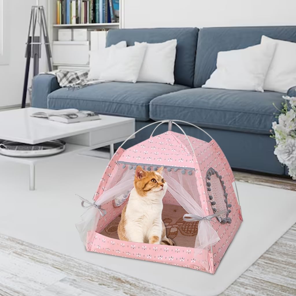 Qpets Pet Princess Tent House for Cats and Small Dogs with Lace Design and Breathable Mattress