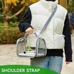 Qpets Parrot Carrier Bag for Travel with Ventilated Mesh and Transparent Window | PC and Nylon Pet Transport with Tray and Perch Stick