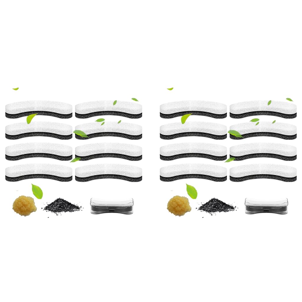 Qpets® Cat Water Fountain Filter Replacement 16PCS Arc-Shaped Washable Pet Fountain Filters with Triple Filtration System Activated Carbon