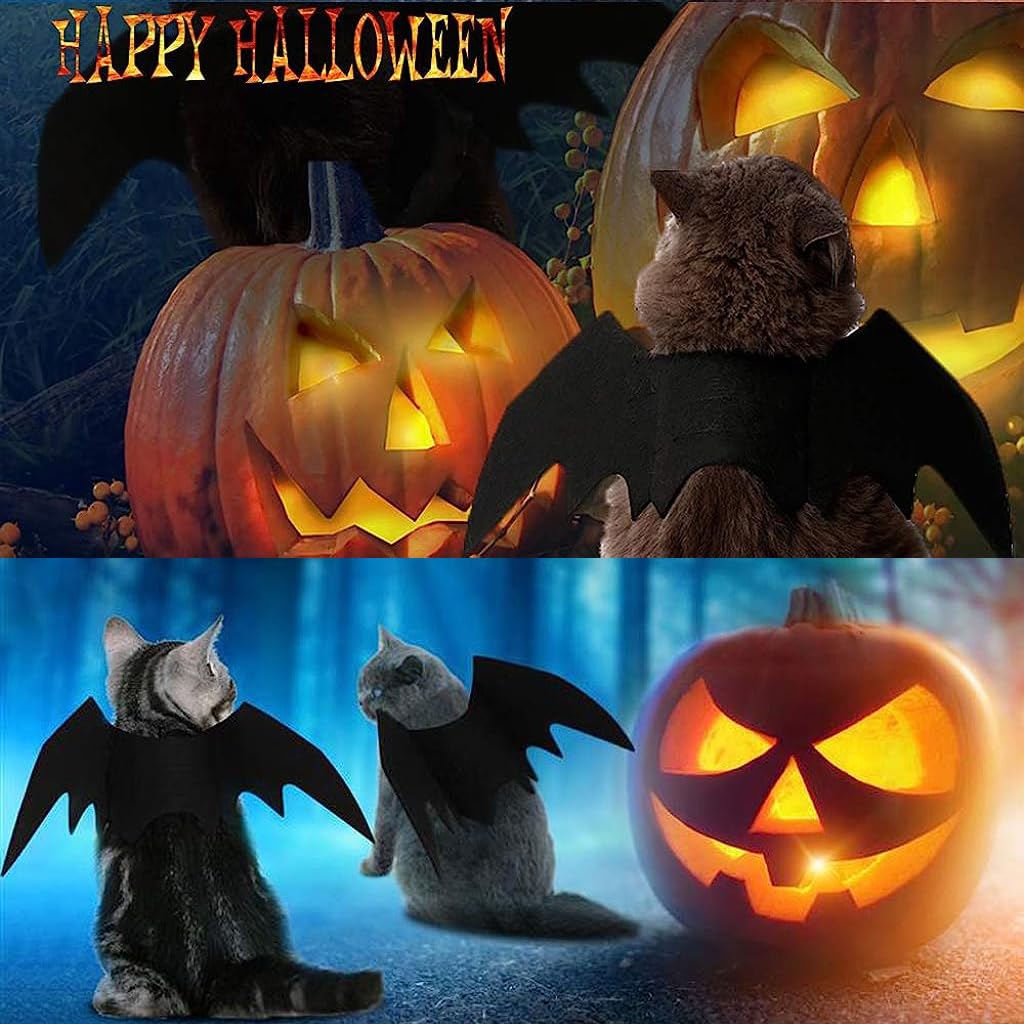 Qpets Bat Wing Costume for Cats and Puppies with 41cm Wings & Adjustable Hoop Closure | Soft Black Felt Halloween Outfit