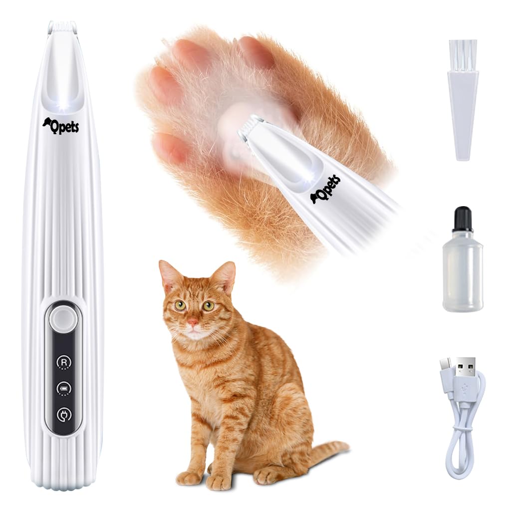 Qpets Dog Paws Hair Trimmer with LED Light for Small Areas and 16CM Design | Rechargeable Quiet Grooming Tool