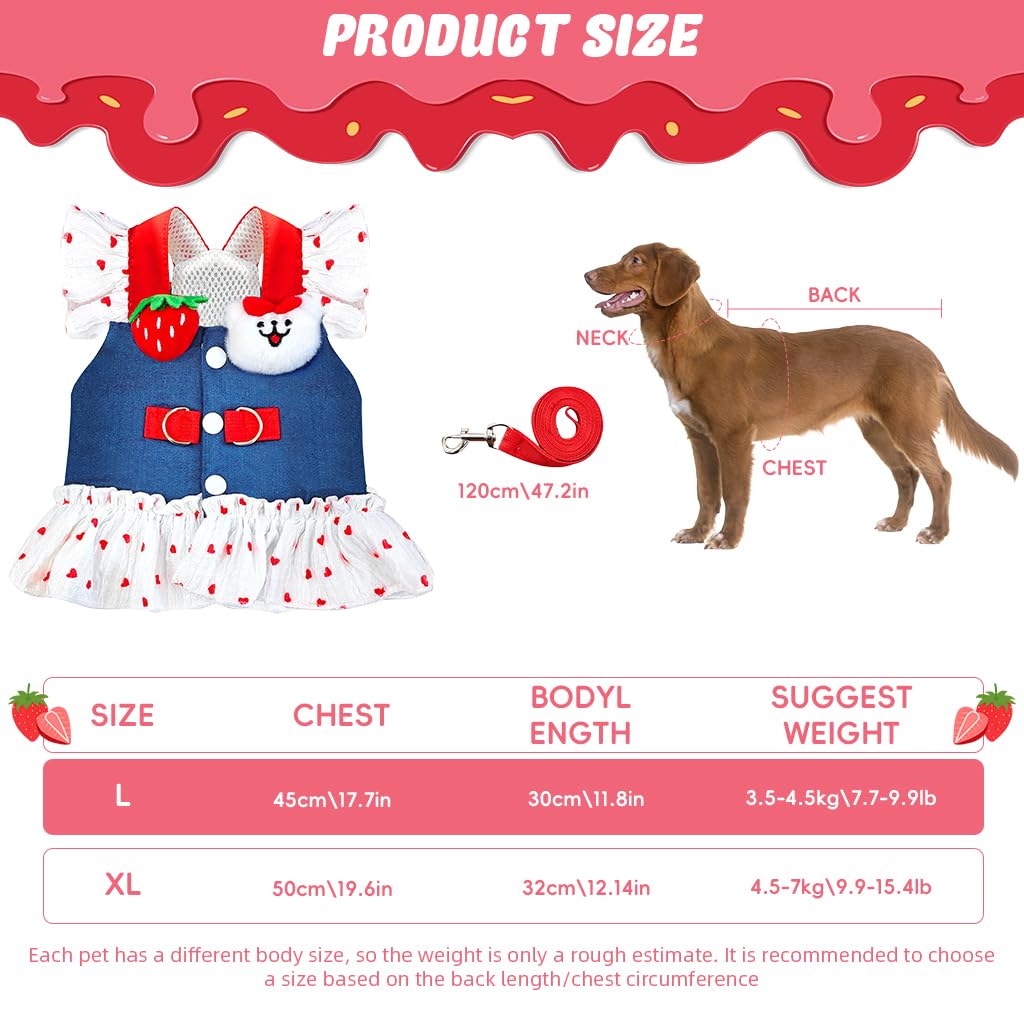 Qpets Dog Dress for Small Breeds featuring Ruffle Hem Skirt and Double D-Ring Leash | 45cm Chest