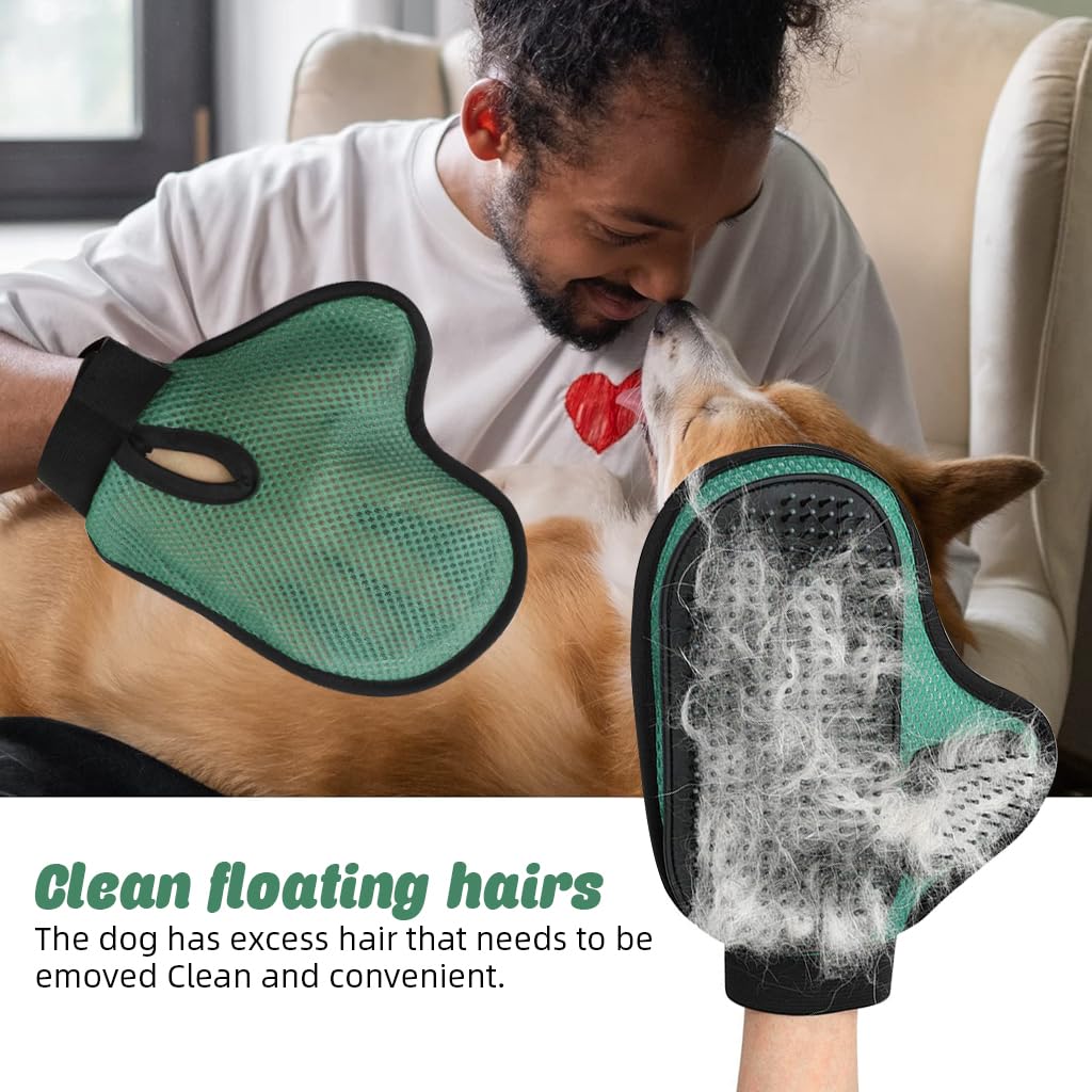 Qpets Pet Grooming Glove for Dogs & Cats with Soft Rubber Bristles and Breathable Mesh | Easy Hair Removal and Massage