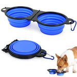 Qpets Dog Bowl for Travel and Hiking featuring 2 in 1 Bifold Design with Carabiner | Food Grade Silicone
