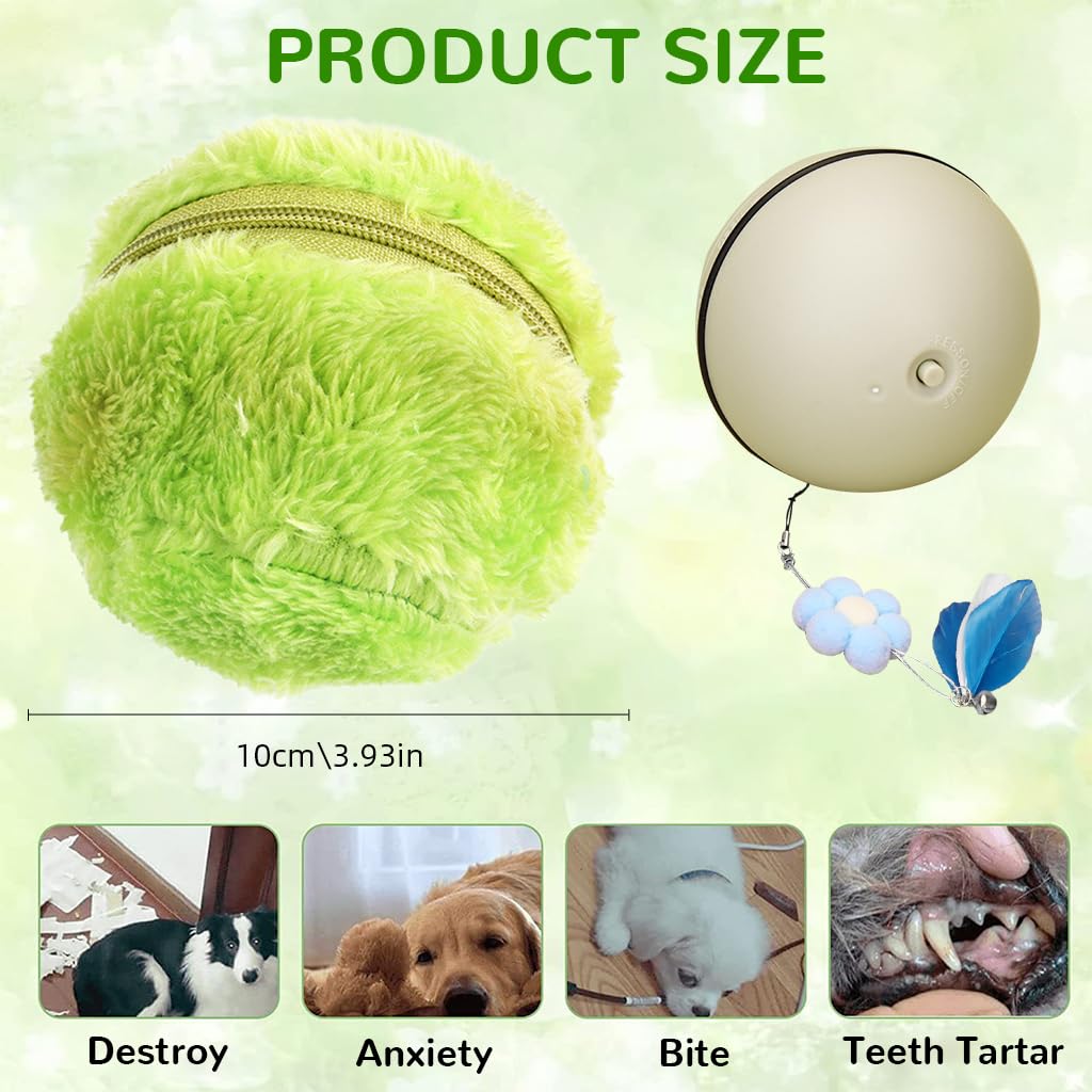 Qpets Dog Ball Toy for Interactive Play featuring Zip-up Plush Cover and 3.94cm Design | Battery Operated Fun for Dogs and Cats