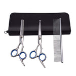 Qpets Dog Grooming Scissors Kit with 6.7 in Shears and 7.5 in Comb featuring Rounded Tips | Stainless Steel Safe Trimming for Dogs and Cats