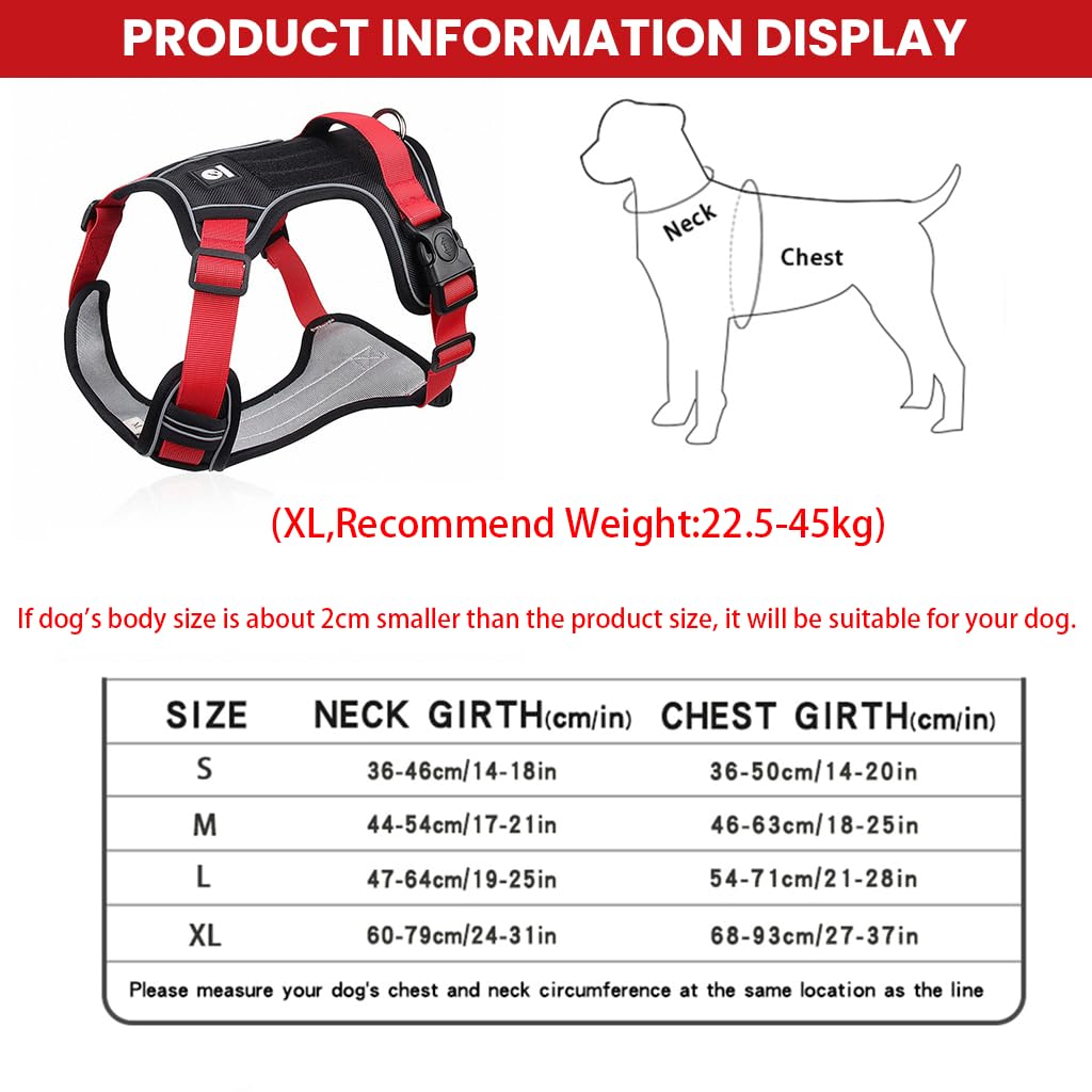 Qpets Dog Harness for Outdoor Control with 4 Adjustable Straps and Reflective Strips | Oxford Cloth Red L for 14–22.5 kg Dogs