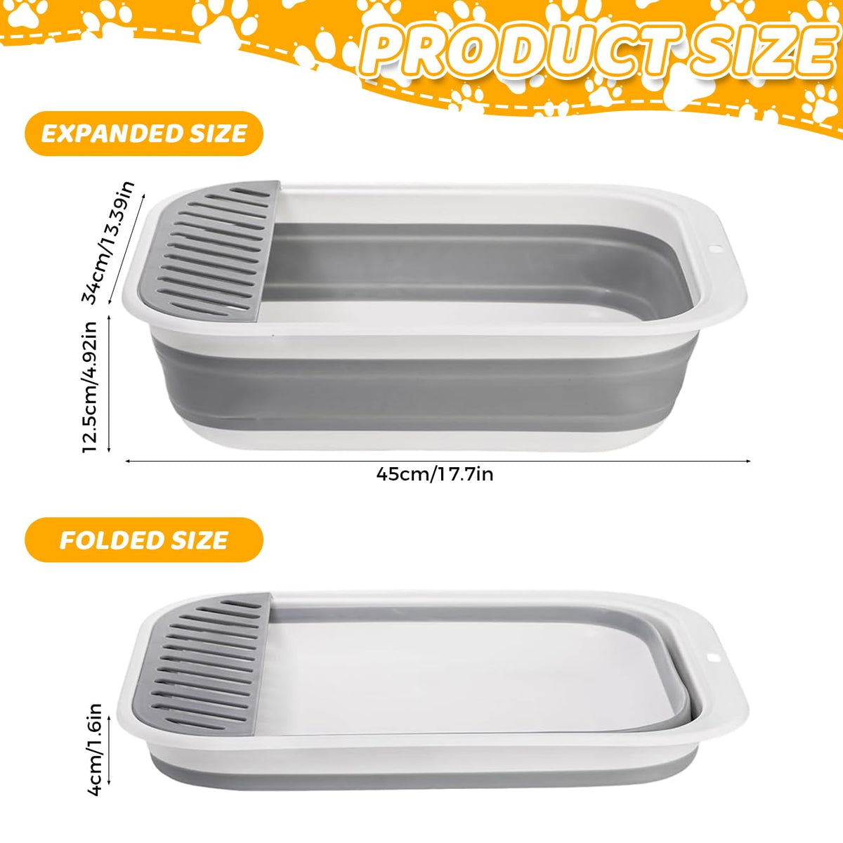 Qpets Collapsible Cat Litter Box for Travel with 45x34x12.5cm Foldable Design | ABS+TPR Build and Anti-Tip Guard