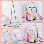 Qpets® Cat Rainbow Wand Toys & Collapsible Tunnel Combo, 2 Pcs Satin Teaser Wands + 2 Way Play Tube for Kittens, Adult Cats – Indoor Exercise, Training, Puzzle, Stress Relief, Hiding Game