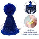 Qpets Dog Gifts Hat and Bandana Set for Birthday Parties with 60cm Plaid Scarf | Blue 3PCS