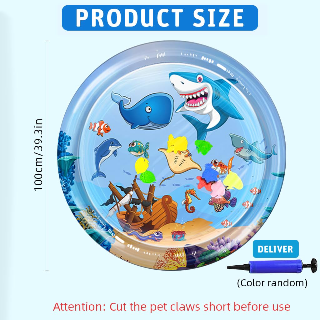 Qpets Cat Water Bed Mat for Summer Cooling with Air Pump and Built-in Fish Toys | 39.37 in Anti-Scratch Thick PVC for Indoor Cats