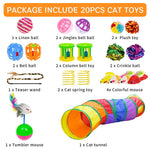 Qpets Cat Toy Set for Indoor Play with Tunnel and Teaser Wand | 20 pcs Non Toxic Toys