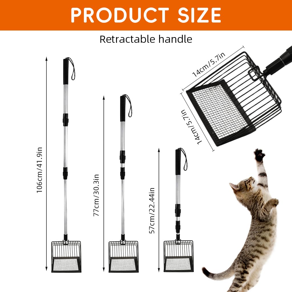 Qpets Cat Litter Shovel for Indoor or Poultry Use with 22–41.9 in Retractable Handle | 5.7 in Metal Slotted Scoop