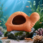 Qpets Turtle Hideout Cave for Aquarium with 13×10×6.7 cm Spacious Interior | Handmade Natural Terracotta Shelter for Fish and Shrimp