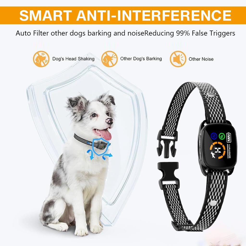 Qpets Dog Training Collar for Bark Control with LCD Display and 6 Adjustable Levels | Safe No Shock Vibration and Beep Modes