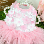 Qpets Dog Girl Dress for Small Breeds with Lace Skirt and Pink Flower Design | Chest 30cm