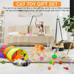 Qpets Cat Toy Set for Indoor Play with Tunnel and Teaser Wand | 20 pcs Non Toxic Toys