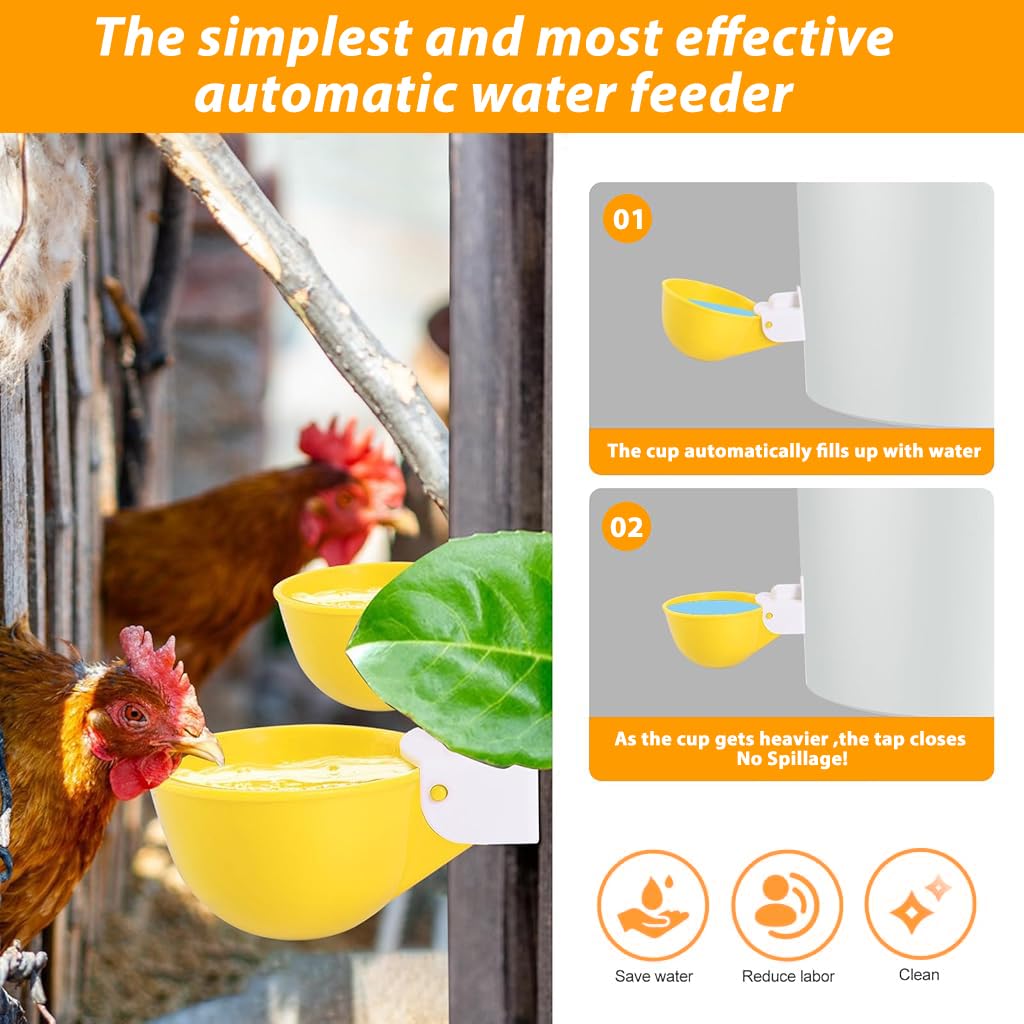 Qpets Chicken Water Cups for Poultry with Auto Refill System 3.35 in Bowls | Pack of 6
