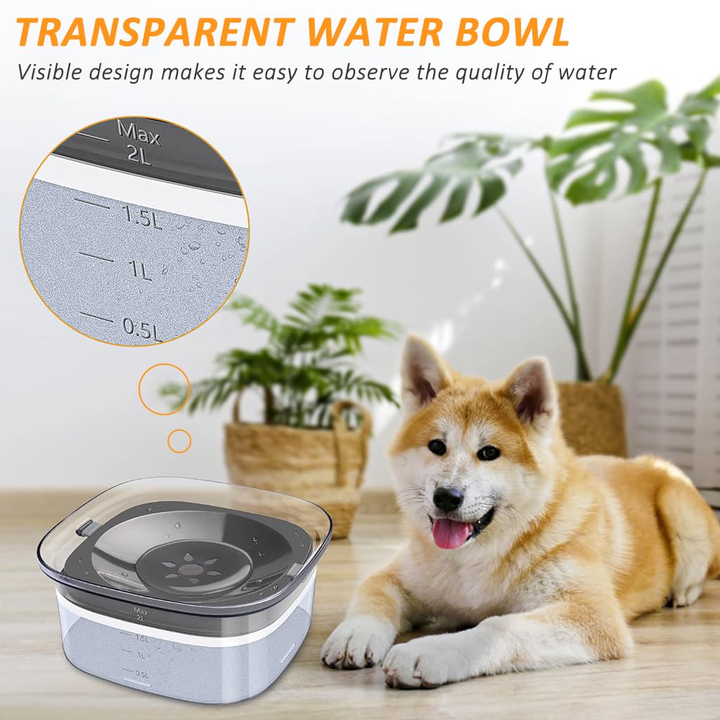 Dog Water Bowl 2L No Spill Dog Water Bowl PP Large Capacity Water Bowl Water Dispenser for Dog Sanitary Water Bowl Drinking Bowl for Dog Cat