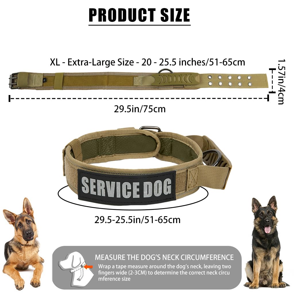 Dog Collar Nylon Tactical Dog Collar with D Ring & Handle Adjustable Dog Collar with Reflective Safety Strip Dog Training Collar for Medium Large Dogs(XL, 20''-25.5'')