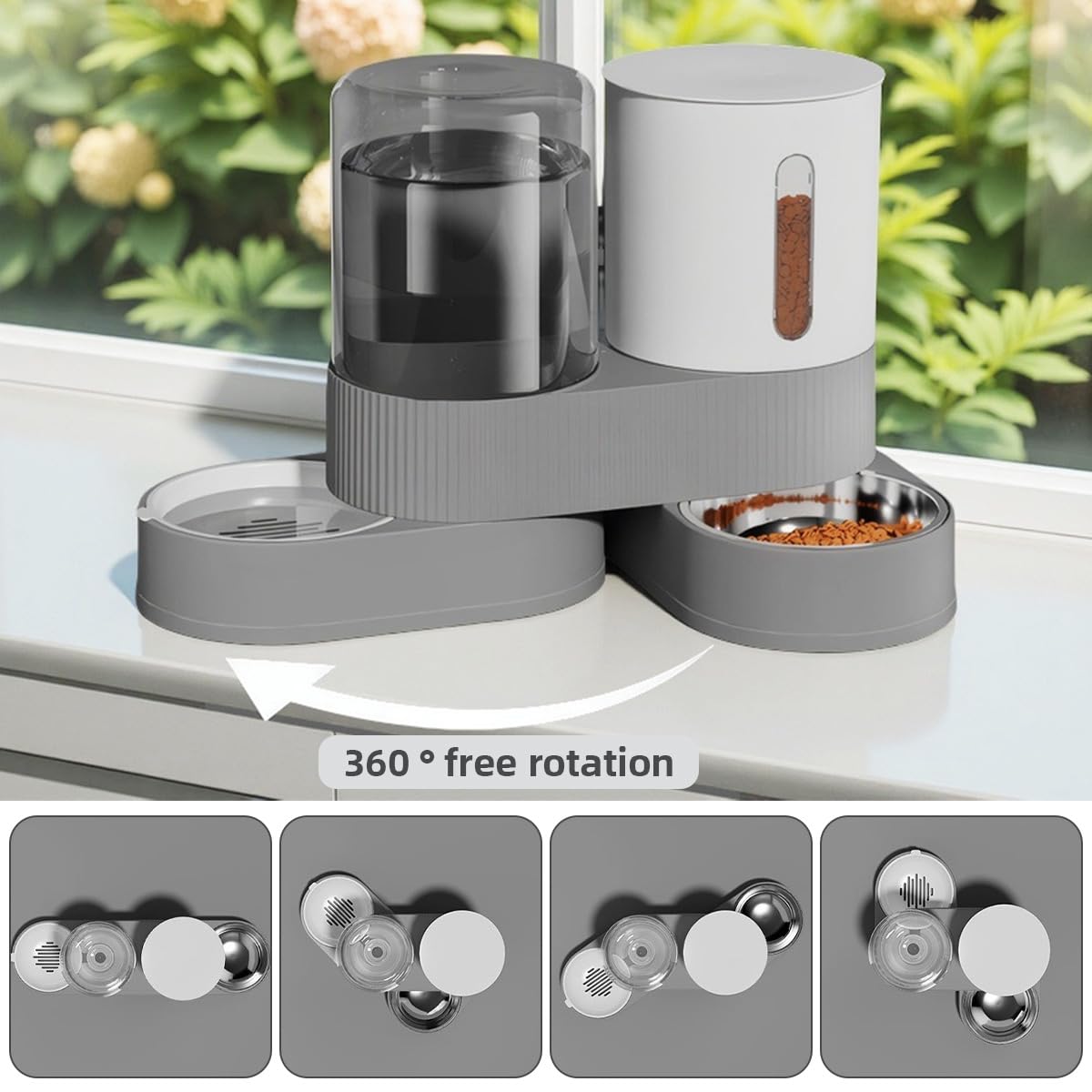 Qpets Dog Cat Feeder for Automatic Food and Water with 2.3L Capacity | No Jam Design