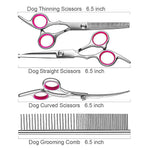 Qpets Dog Grooming Scissors Kit with Safety Round Tips 6.5 in Shears & Comb | Stainless Steel Pet Hair Cutting Set