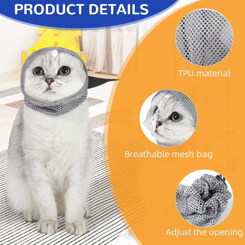 Qpets Cat Muzzle for Grooming and Bathing with Adjustable Drawstring 33cm | Clear TPU Mesh
