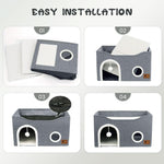 Qpets Cat Bed for Playful Cats with Double Layer 60.5×40.5×33.5 cm Cave and Hemp Scratcher Board